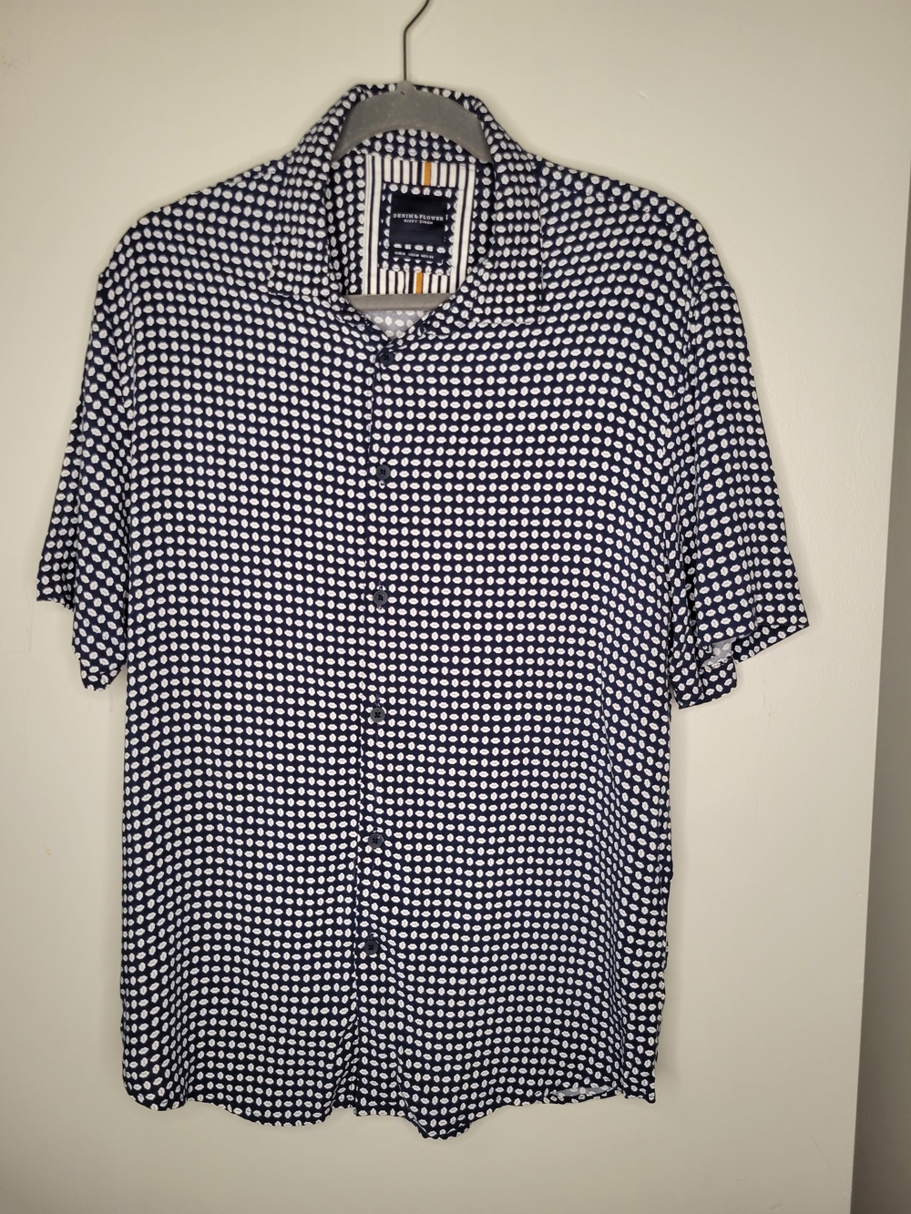 Denim & Flower Ricky Singh Navy Dot Print Camp Shirt Men's Medium